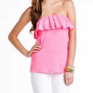 Lilly Pulitzer Ginny SILK Pink Ruffle Tube Blouse XS